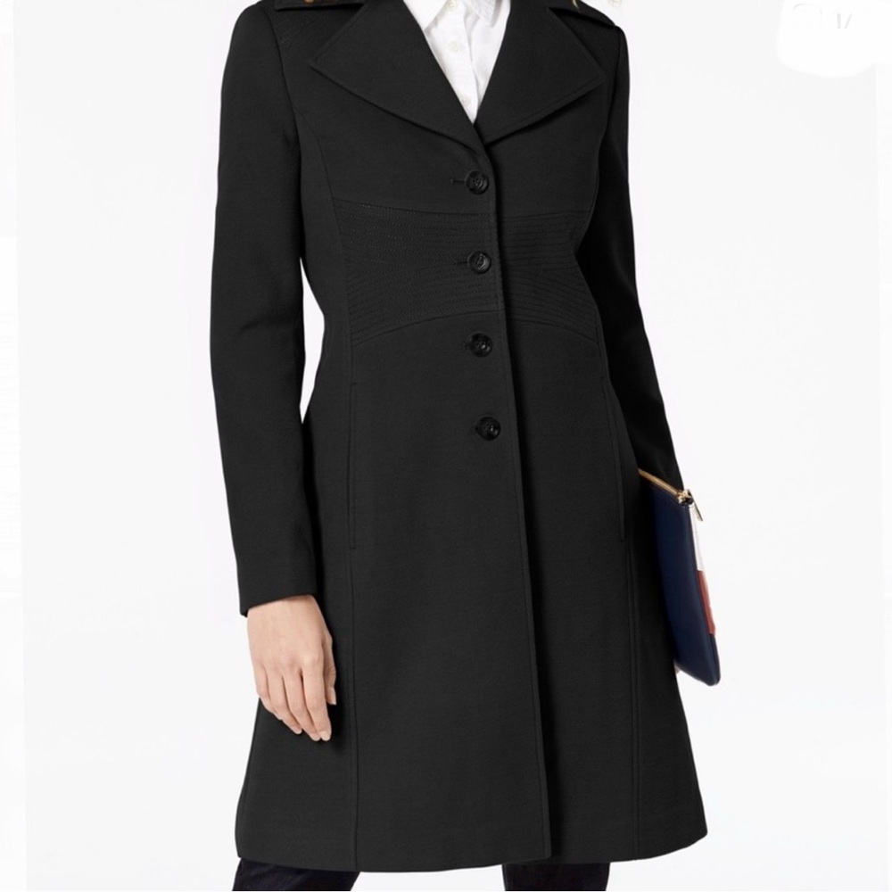 Tommy Hilfiger Size 10 Women's Black Wool Coat Coquette Waist Detail Midi
NWOT